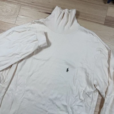 ВИНТАЖНЫЙ Polo Ralph Lauren водолазка рубашка мужская XL кремовый длинным рукавом полоски мягкий - Изображение 1 из 4