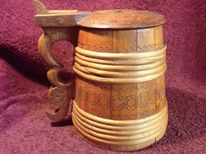Just beautiful ! WELL MADE CARVED dated 1924 VINTAGE BEER TANKARD SWEDN SWEDISH - Picture 1 of 13