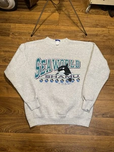 Vintage 90s Sea World Shamu Whale Graphic Crewneck Sweatshirt Gray M - Picture 1 of 12