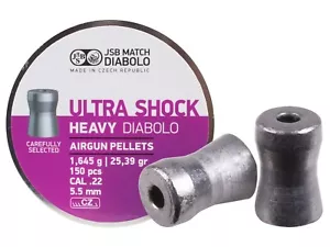 JSB ULTRA SHOCK 150 Count Cylindrical Hollow Point 5.5mm .22 Caliber Pellets - Picture 1 of 3