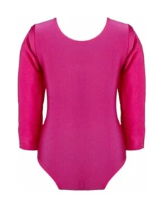 Girls Pink Leotard Long Sleeve Kids Bodysuit School Swimming Dance Sports - Picture 1 of 1