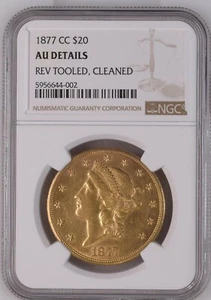 1877 CC $20 Gold Double Eagle AU Details NGC graded - Picture 1 of 2