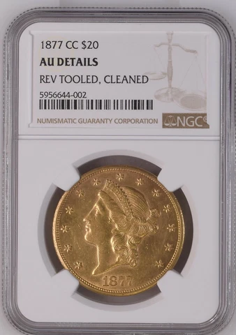 1877 CC $20 Gold Double Eagle AU Details NGC graded Cover