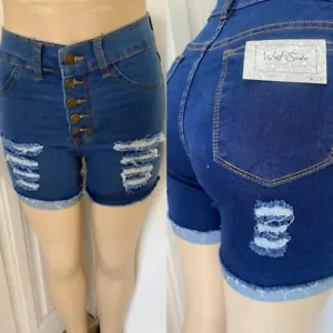 Blue denim artificially distressed Family Jeans ripped zip fly shorts sz 11,12 - Picture 1 of 5