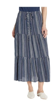 Saia midi listrada Karen Kane em camadas pequena - Imagem 1 de 4