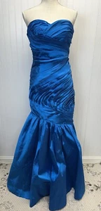 Vestido Sirena ML Monique Lhuillier Azul Real Tafetán Baile de graduación Noche Talla 8 - Imagen 1 de 10