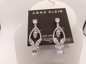 Anne Klein Clear Cubic Zirconia EZ-Comfort Clip Dangle Earrings New With Tags - Picture 1 of 4