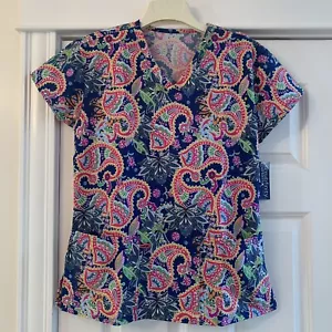 Neu mit Etikett Scrubfinity Peeling-Top XS Blumen Paisley V-Ausschnitt SCRUBS Krankenschwester Uniform neu - Bild 1 von 7