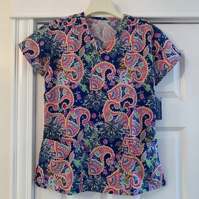 NWT Scrubfinity Scrub Top XS Floral Paisley V-neck SCRUBS Nurse Uniform New - Image 1 of 4