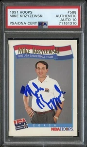 MIKE KRZYZEWSKI SIGNED 1991 NBA HOOPS BASKETBALL ROOKIE CARD COACH K PSA AUTO 10 - Picture 1 of 2