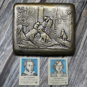 Estuche para cigarrillos de latón plateado MMP URSS años 1940 osos, mañana en un bosque de pinos 🙂 - Imagen 1 de 13