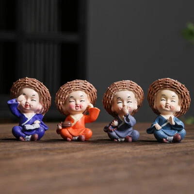 4件装迷你僧侣雕像装饰树脂僧侣装饰适用于书桌、汽车、家庭 — 第 1/4 张图片