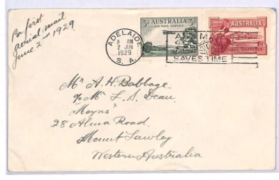 AUSTRALIA Air Mail Cover FIRST FLIGHT Adelaide Mount Lawley WA 1929 YM228 — 第 1/4 张图片