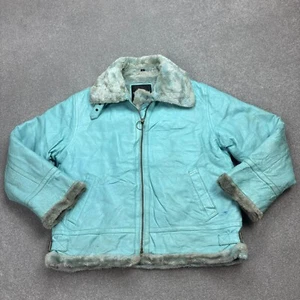 Giacca volante pelle donna 2XL XXL blu bomber aviatore militare USA foderata donna - Foto 1 di 12