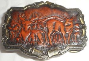 Great American Buckle Company #198 Leather 3-D Buck Doe Wildlife Scene Brass - Bild 1 von 11