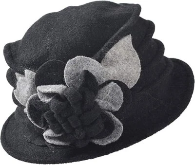 Women's Vintage Floral Wool Dress Cloche Winter Hat 1920s - Image 1 of 4