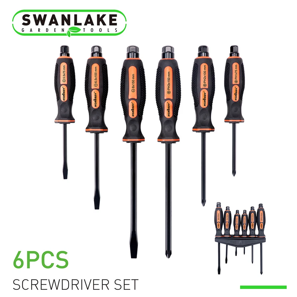 Набор из 6 магнитных сквозных отверток ударный шестигранный валик 3 крестообразных 3 плоских - Изображение 1 из 4