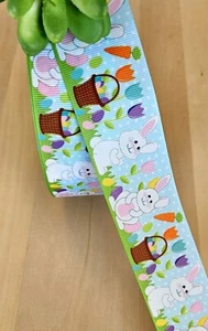 7/8 & 1.5" (1 YD) Easter Bunny Grosgrain Ribbon Easter Basket Carrots Easter Egg - Picture 1 of 2