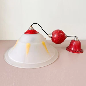 Vintage Soviet Ukrainian Ceiling Lamp 1980s Pop Art Red Frosted Glass Sun Rays - Picture 1 of 7