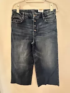 NWT Time and Tru High Rise Wide Leg Jeans Sz 10 Raw Hem Stretch Blue New Button - Picture 1 of 6