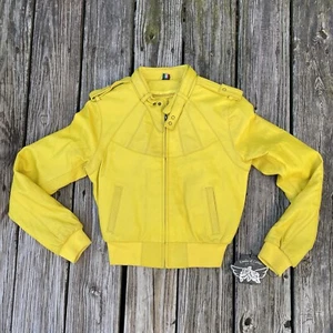 NWT Knoles & Carter Genuine Italian Lambskin Leather Jacket Womens M Yellow - Picture 1 of 11