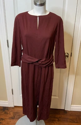 Lafayette 148 New York Maroon 3/4 Sleeve Jersey Midi Dress, Size L, NWT! - Image 1 of 4