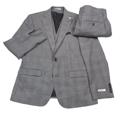 BAR III Black & White Plaid Slim Fit Three-Piece Wool Suit Mens Size 40S X 33 - Image 1 of 4