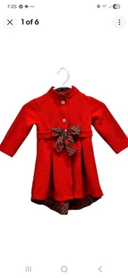 Blueberi Boulevard Girls Sparkly Red & Plaid Jewel Holiday Christmas Coat Sz. 6 - Image 1 of 4