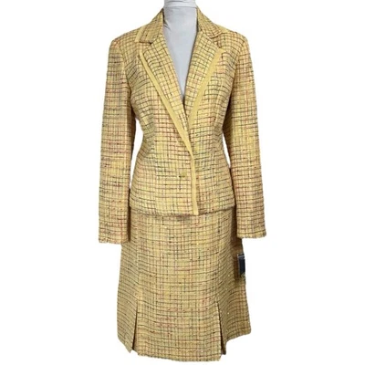 NEW Y2K Rainbow Yellow Tweed Skirt Suit Set Size 12 Pleated Clueless Elle Woods - Image 1 of 4