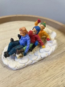 Lemax Christmas Village Town Three Kids Children Sledding Toboggan Winter Fun - Picture 1 of 6
