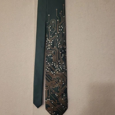 Corbata Scatterbrain de Umo Lorenzo para hombre verde placa de circuito corbata 56" de largo Foto 1 de 4