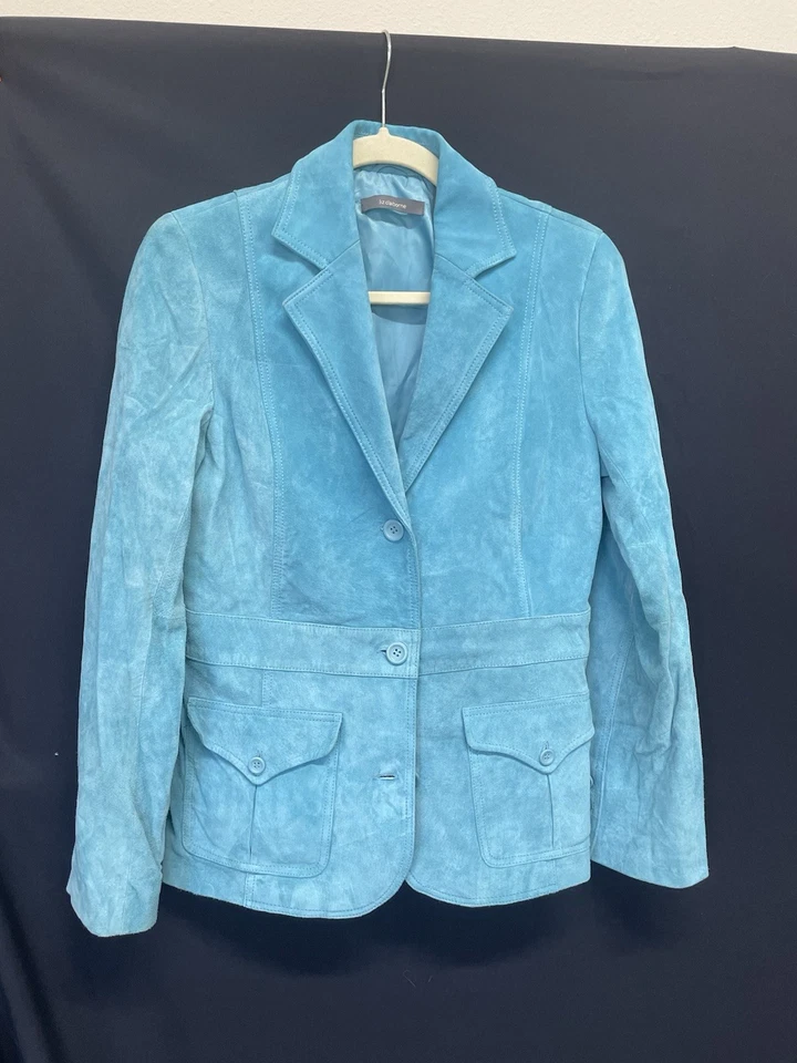 Blazer Chaqueta Vintage Liz Claiborne Turquesa 100% Gamuza Foto 1 de 4