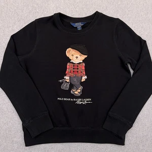 Polo Ralph Lauren Polo Bear Fleece Crewneck Sweatshirt Girls L (12-14) Black - Picture 1 of 7
