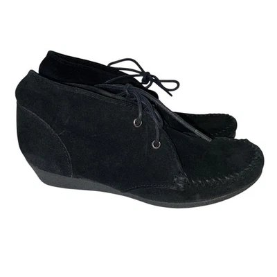 Minnetonka Botas Mujer Talla 9 Negro Gamuza Mocasines Cuña Tobillo Boho Western Foto 1 de 4