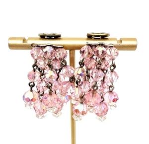 Pendientes Cascada Cristal AB Rosa LAGUNA Firmados Joyería Vintage - Imagen 1 de 5