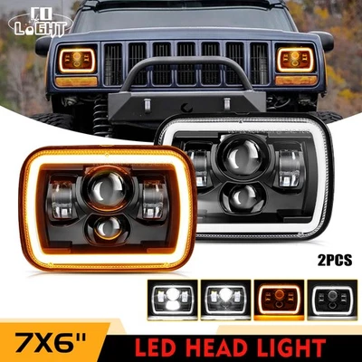 Paar 5x7 7x6" LED Scheinwerfer Für Jeep 84-2001 Cherokee XJ 86-95 Wrangler YJ - Bild 1 von 4