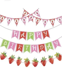 Homarkable Erdbeere Geburtstag Party Banner Beere erste Deko für Mädchen 5 Stück - Bild 1 von 7