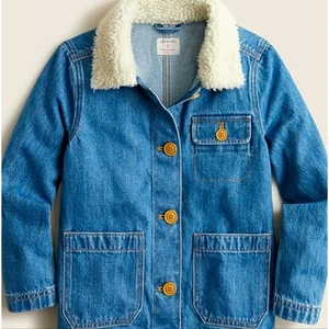 Crewcuts J. Crew Girls' Denim Chore Jacket Sherpa Trim Large 10/11 Barn Jacket - Picture 1 of 12