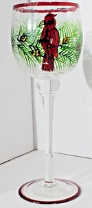 Handpainted Cardinal Pine Cracked Glass Tapered Stem Candle Holder Vase Trinket - Picture 1 of 11