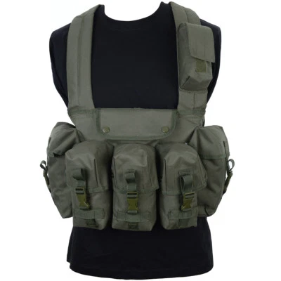 Olive Green 6 Pocket Chest Rig - Army Assault Vest Webbing Airsoft Military Neu