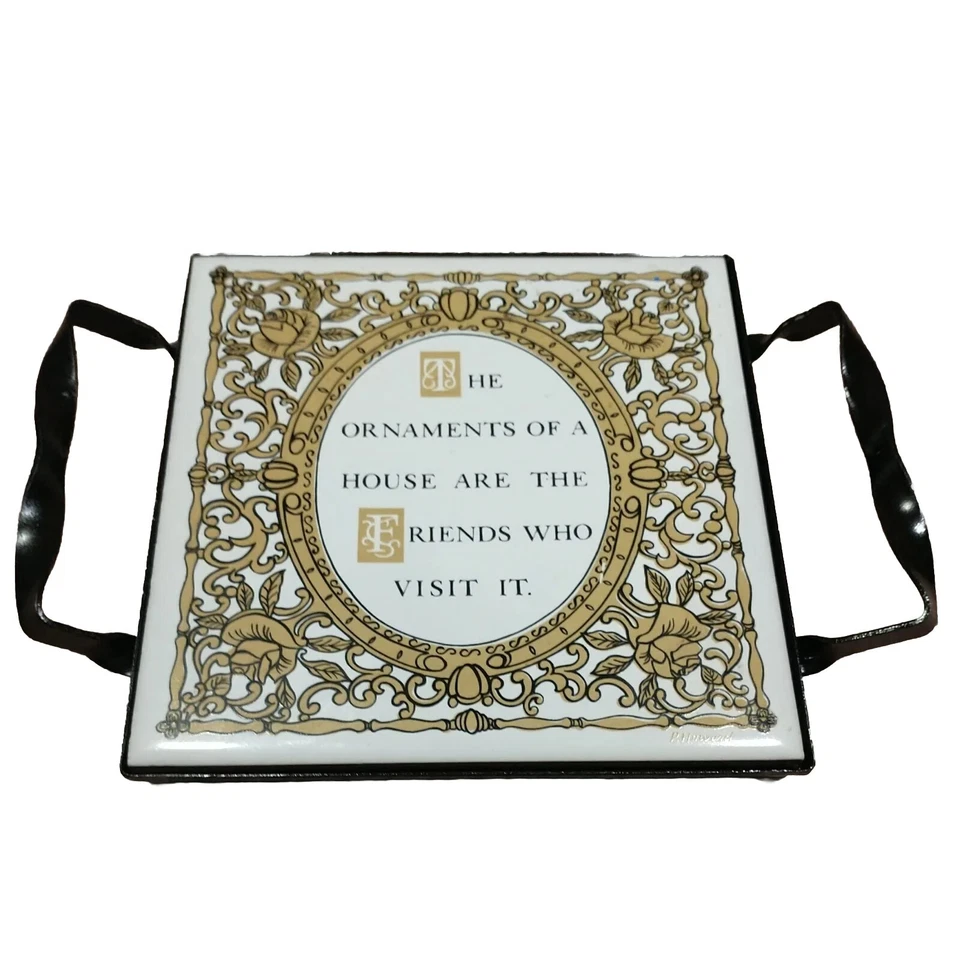 Soporte de hierro forjado/trivet pintado a mano de colección con asas-firmado por artista  Foto 1 de 4