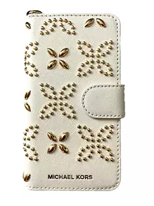 MICHAEL Michael Kors Folio Leather iPhone 7 Cell Phone Case White Gold - Picture 1 of 4