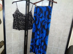 NWT Women's 2Pc $60.00 Medium Black & Blue Cami & Pant Lounge Set - Picture 1 of 3