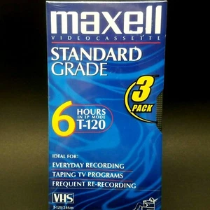VHS VCR Video Cassette Maxwell Standard Grade 6 Hour T-120 Blank Tape Set of 3 - Picture 1 of 5