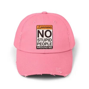 Funny NO STUPID PEOPLE AROUND ME Sarcastic Classic Distressed Cap Logo Retro Hat - Picture 1 of 24