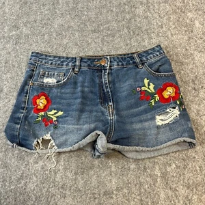 Womens Denim Shorts Hot Pants Summer Beach Flower Embroidery Distressed W30 - Picture 1 of 7