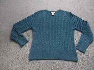 VTG LL Bean Sweater Womens Small Blue Wool Fisherman Cable Knit Pullover Stretch - Picture 1 of 9
