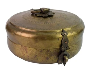 Antique Brass Round Shape Roti / Bread Box Kitchen Utility Storage Box. G66-998 - Picture 1 of 8