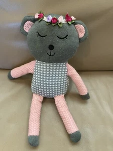 Burton and Burton 10" Pink Grey Plush Princess Bear with Flower Crown - Picture 1 of 4