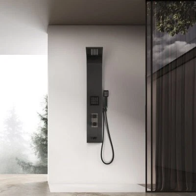 Panel de ducha interior Cascada 47" negro mate moderno de lujo para baño Foto 1 de 4